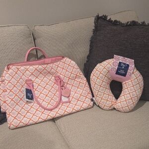 Roller Rabbit X Target Pink and Orange Patterned Travel Bag with Neck Pillow